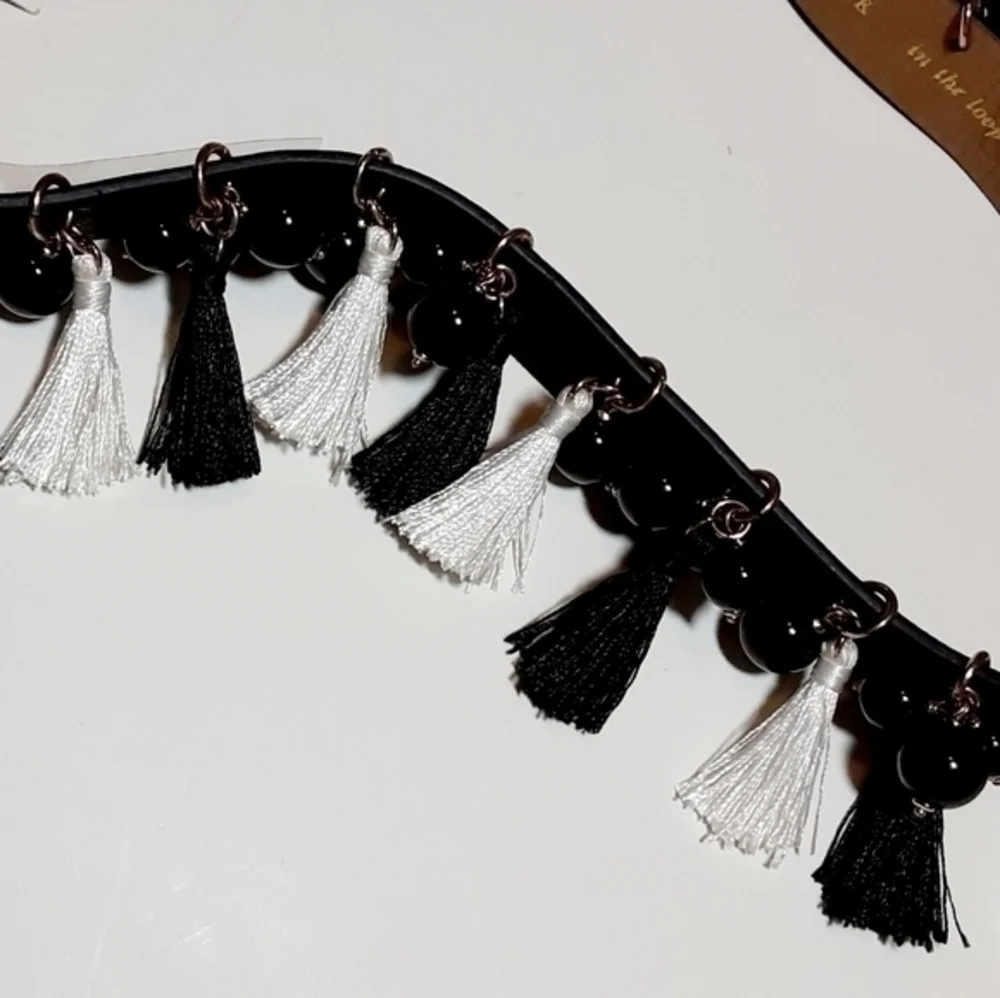 Kate Spade Saffiano Tassel Belt- Black, White M
